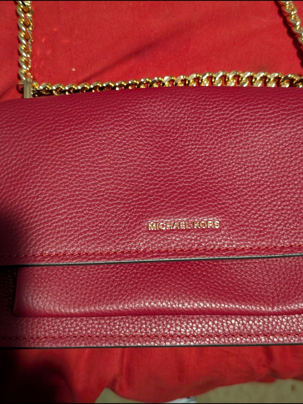 Michael Kors Women's Red Pebble Leather Chain Shoulder Bag